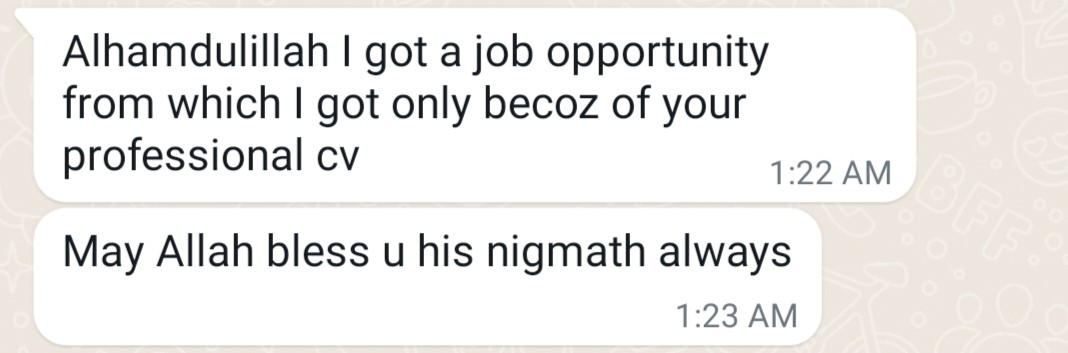 Mentee got a job opportunity through a professional CV