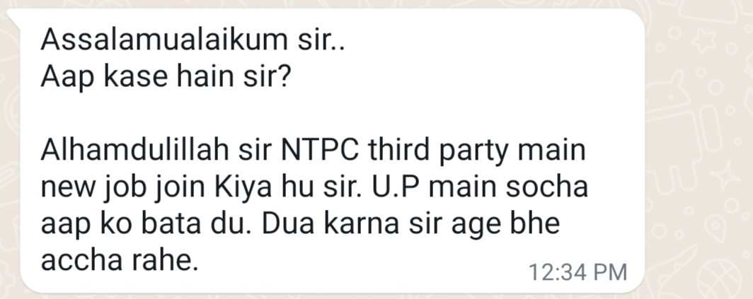 Mentee joined a new job at NTPC third party