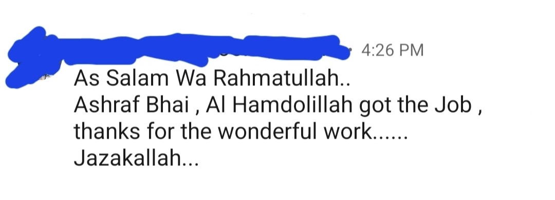 Mentee message: got the job, thanks for the wonderful work